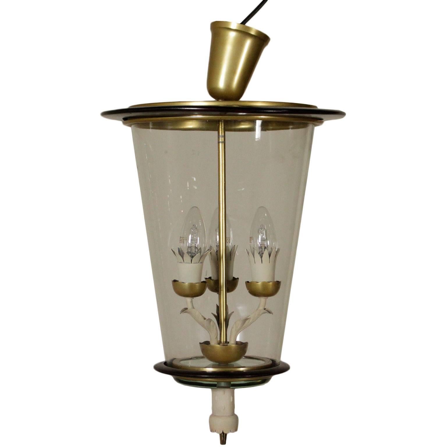 Ceiling Lamp Style of Pietro Chiesa Brass Glass Vintage, Italy, 1940s