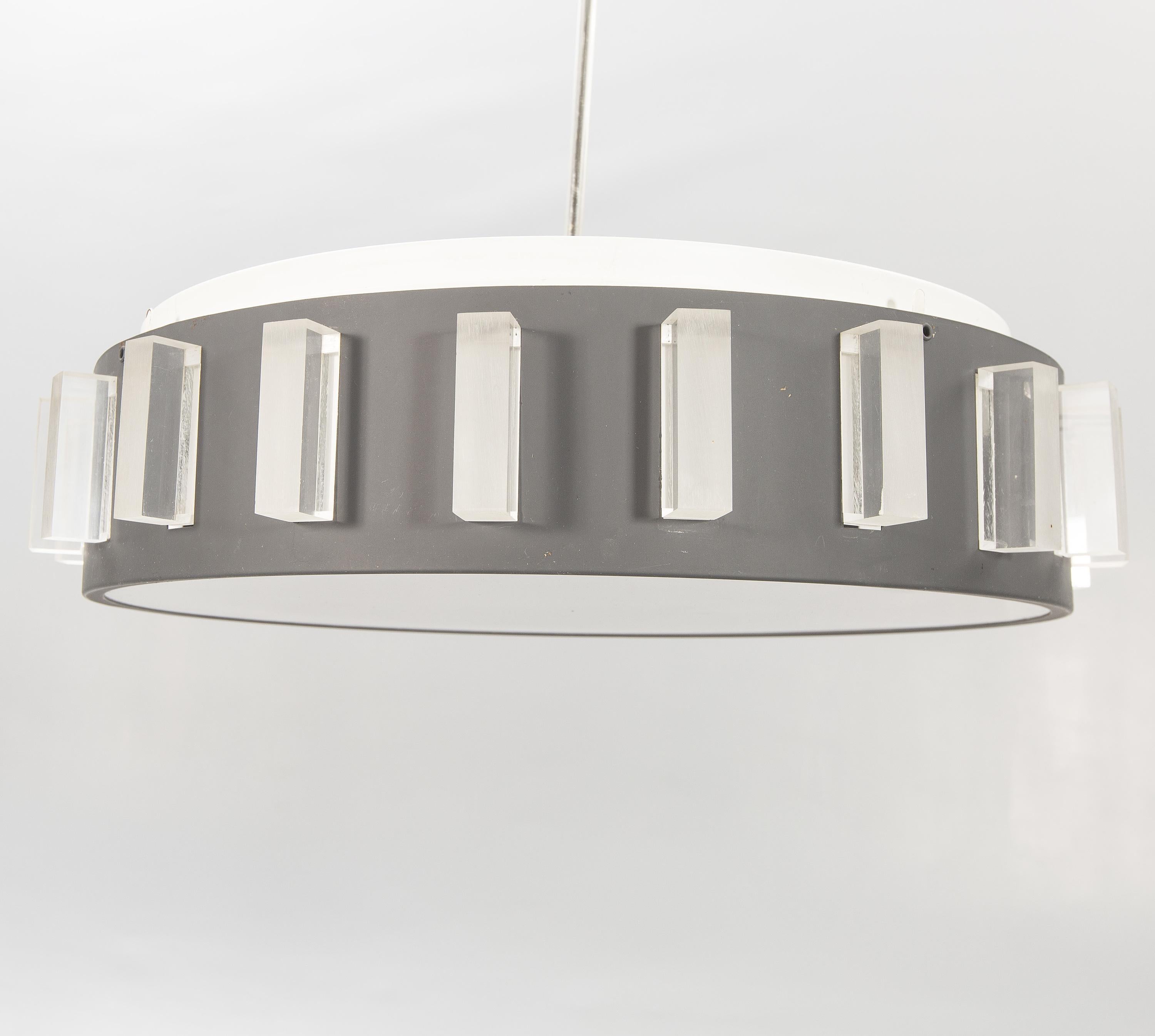 Scandinavian Modern Ceiling Lamp Metal and Plexiglass Anonymous Sweden 1970  For Sale
