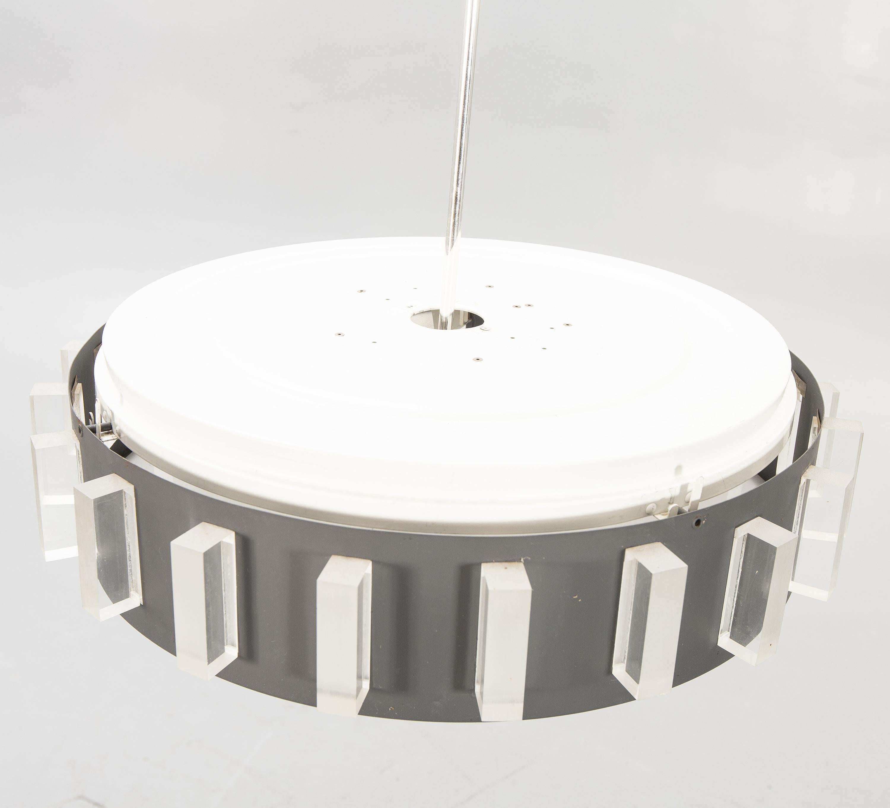 Swedish Ceiling Lamp Metal and Plexiglass Anonymous Sweden 1970  For Sale