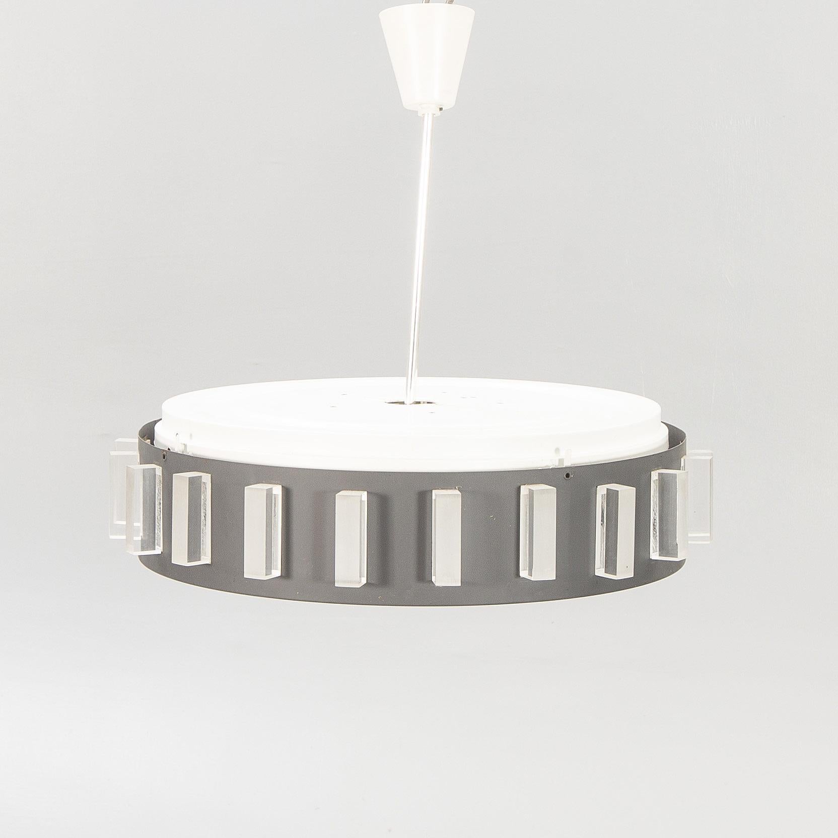 Ceiling Lamp Metal and Plexiglass Anonymous Sweden 1970  In Good Condition For Sale In Paris, FR