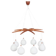 Ceiling Lamp Teak 8 Arm by Uno & Östen Kristiansson Luxus, Vittsjö, Sweden 1950s