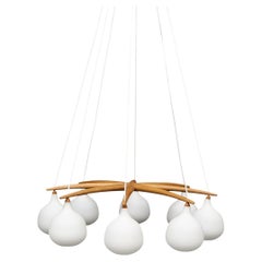 Ceiling Lamp Teak 8 Arm by Uno & Östen Kristiansson Luxus, Vittsjö, Sweden 1950s