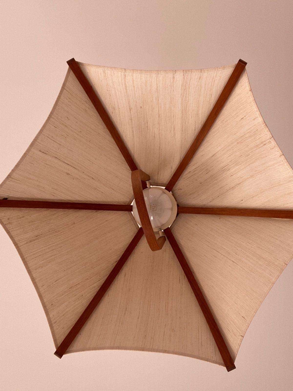 Oiled Ceiling lamp teak Domus counterweight vintage lamp 60s