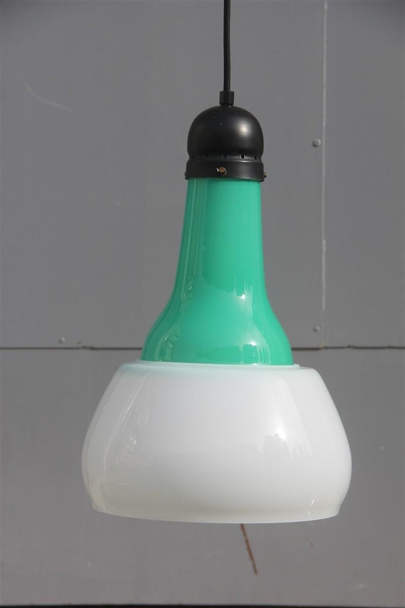 Ceiling lamp Vistosi design midcentury green white black Italian design, 1950.
Only glass cm.40, diameter cm.30.
1 light bulb E27 Max 80 Watt.