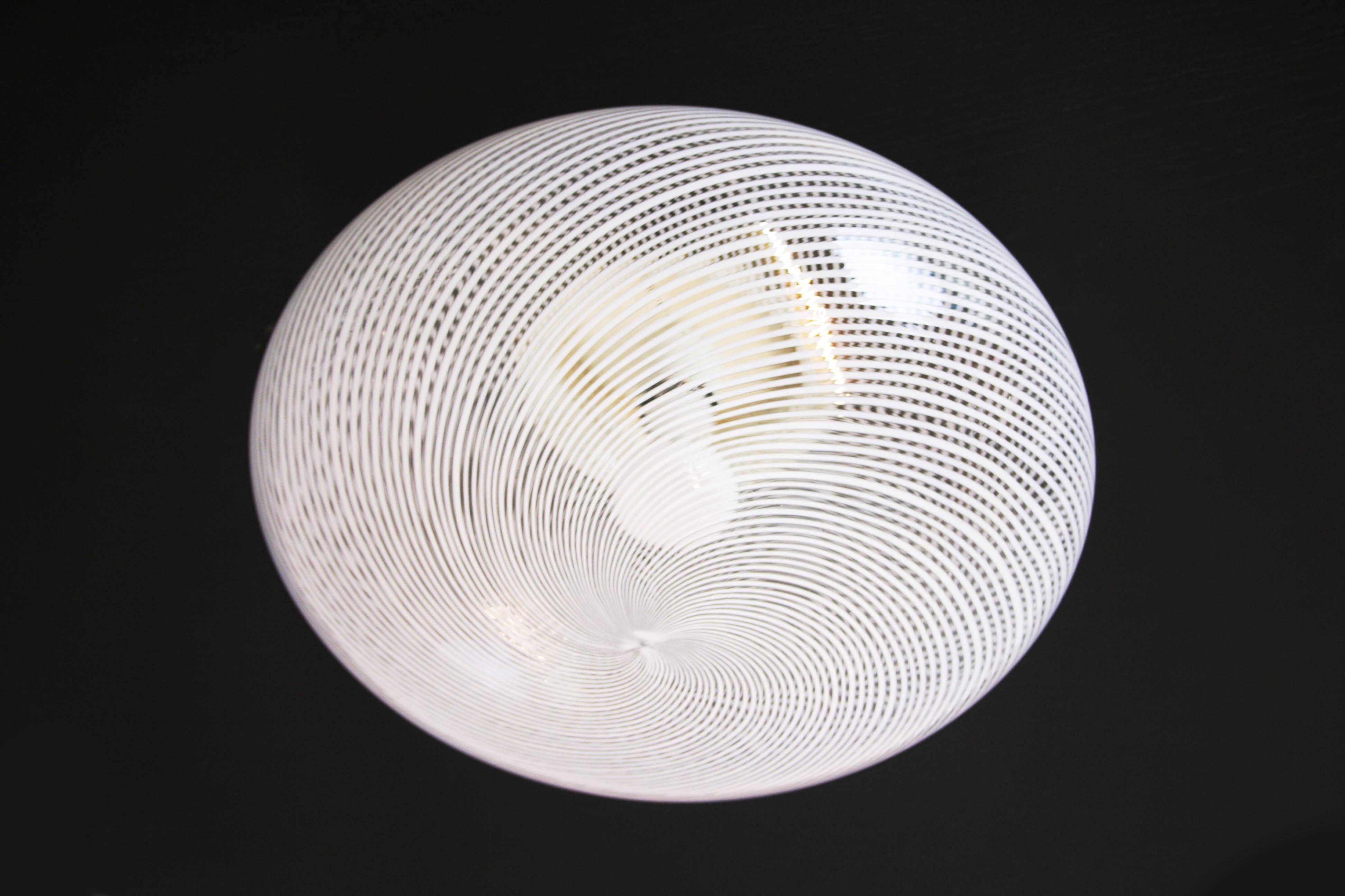 Mid-Century Modern Ceiling Lamp Vistosi Torcello Murano Glass Italy 1960s Transparent White For Sale