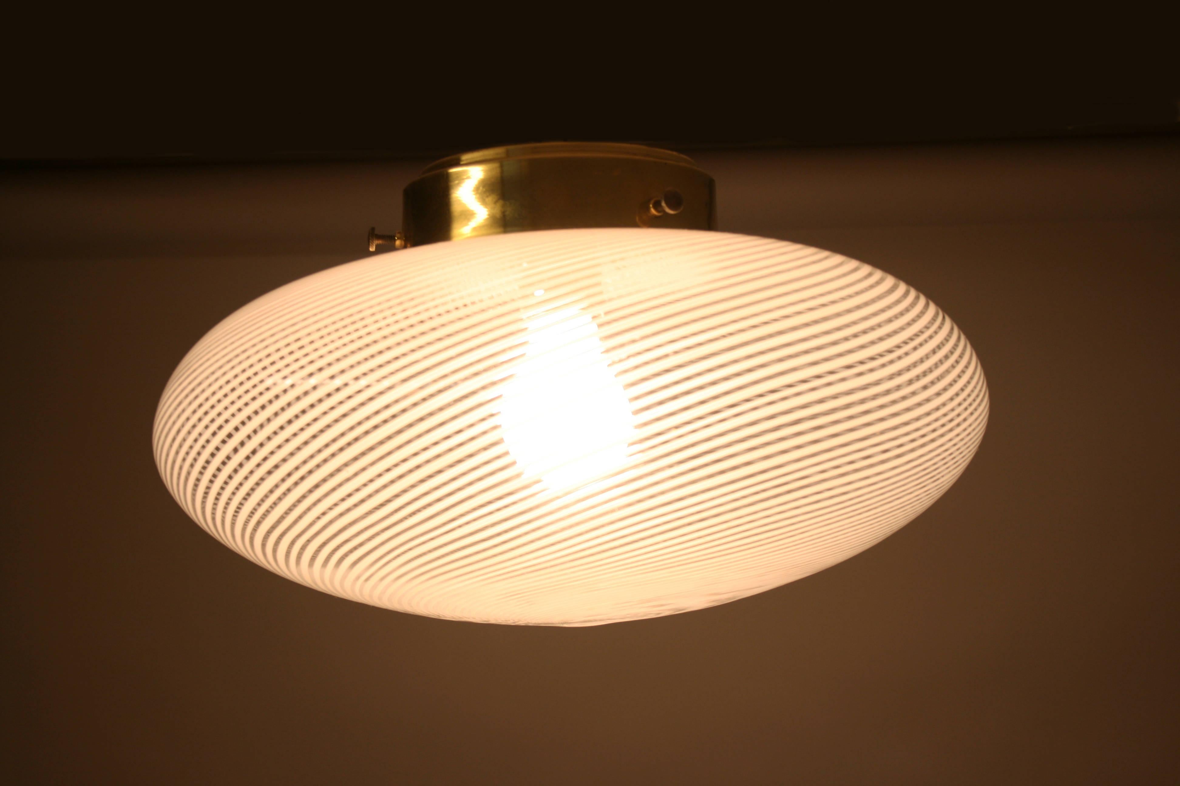 Italian Ceiling Lamp Vistosi Torcello Murano Glass Italy 1960s Transparent White For Sale