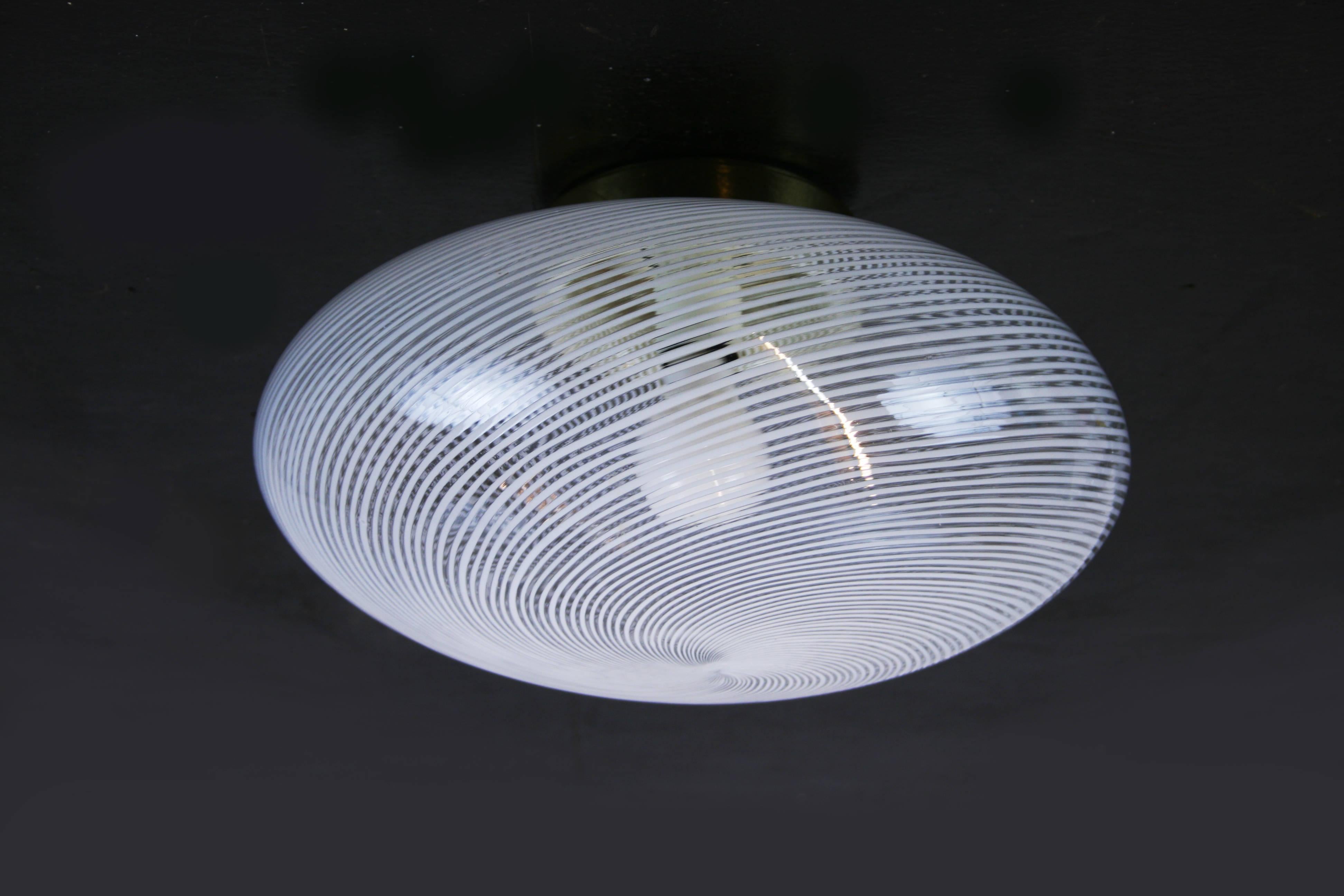 Mid-20th Century Ceiling Lamp Vistosi Torcello Murano Glass Italy 1960s Transparent White For Sale