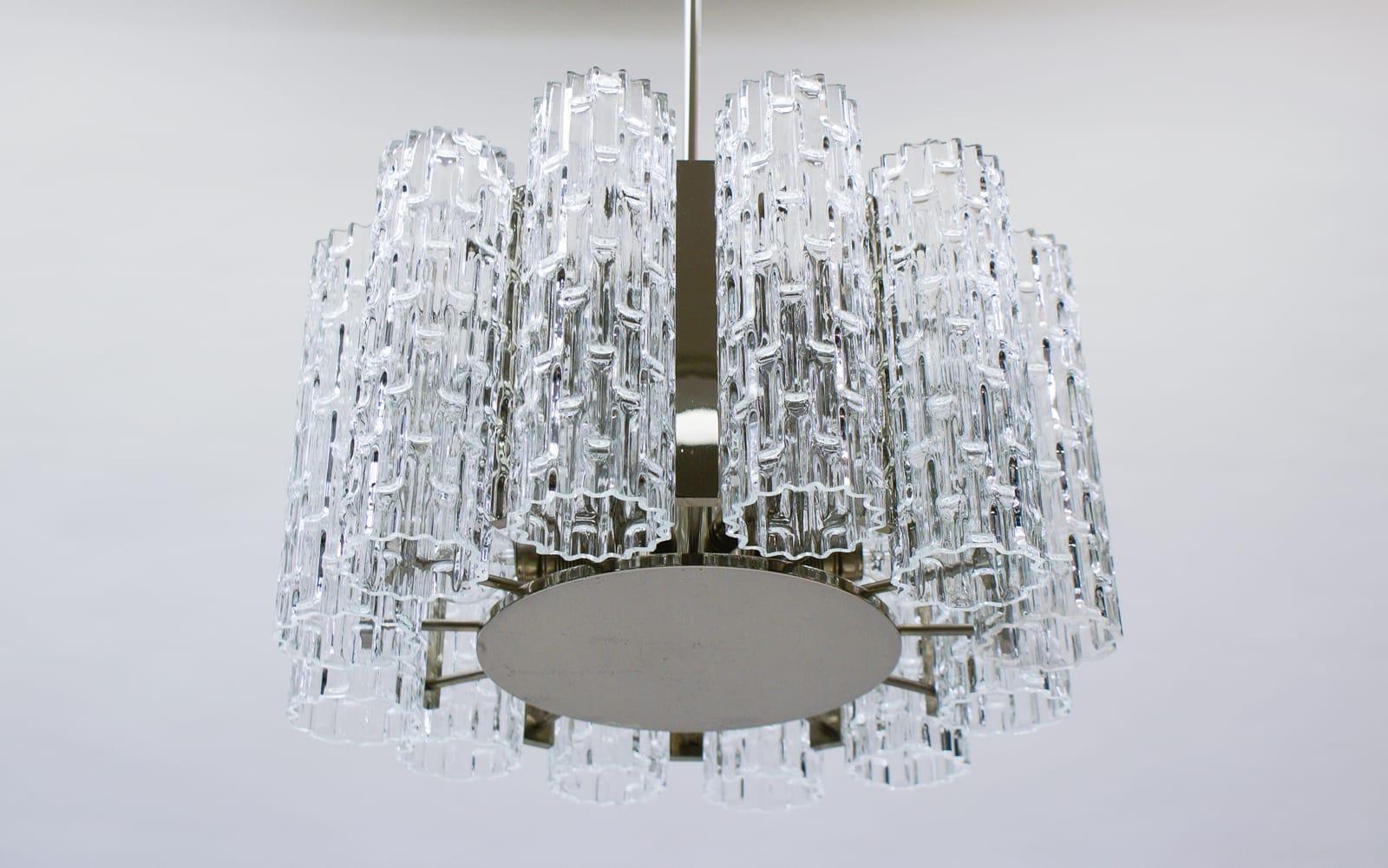Ceiling Lamp with 12 Textured Glass Shades, Kaiser Leuchten Germany, 1960s In Good Condition For Sale In Nürnberg, Bayern