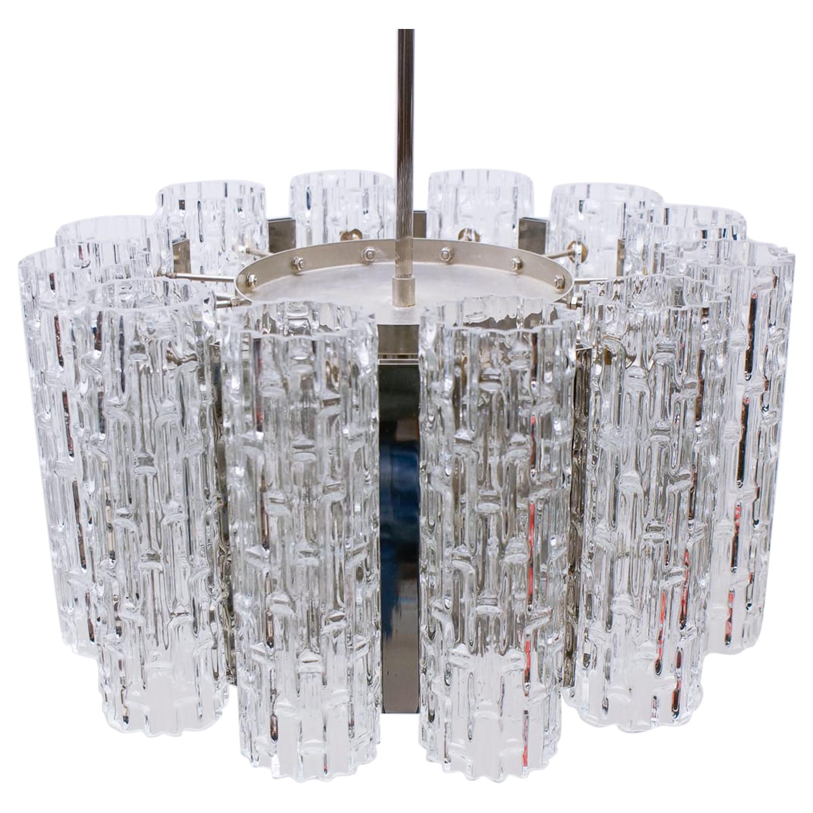 Ceiling Lamp with 12 Textured Glass Shades, Kaiser Leuchten Germany, 1960s