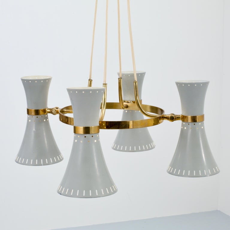 Lustre en laiton Diabolo milieu du siècle Stilnovo 3 bras Spoutnik