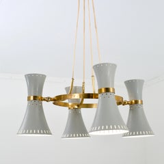 Plafonnier avec 4 abat-jour diabolo en laiton et métal, Italie, années 1960