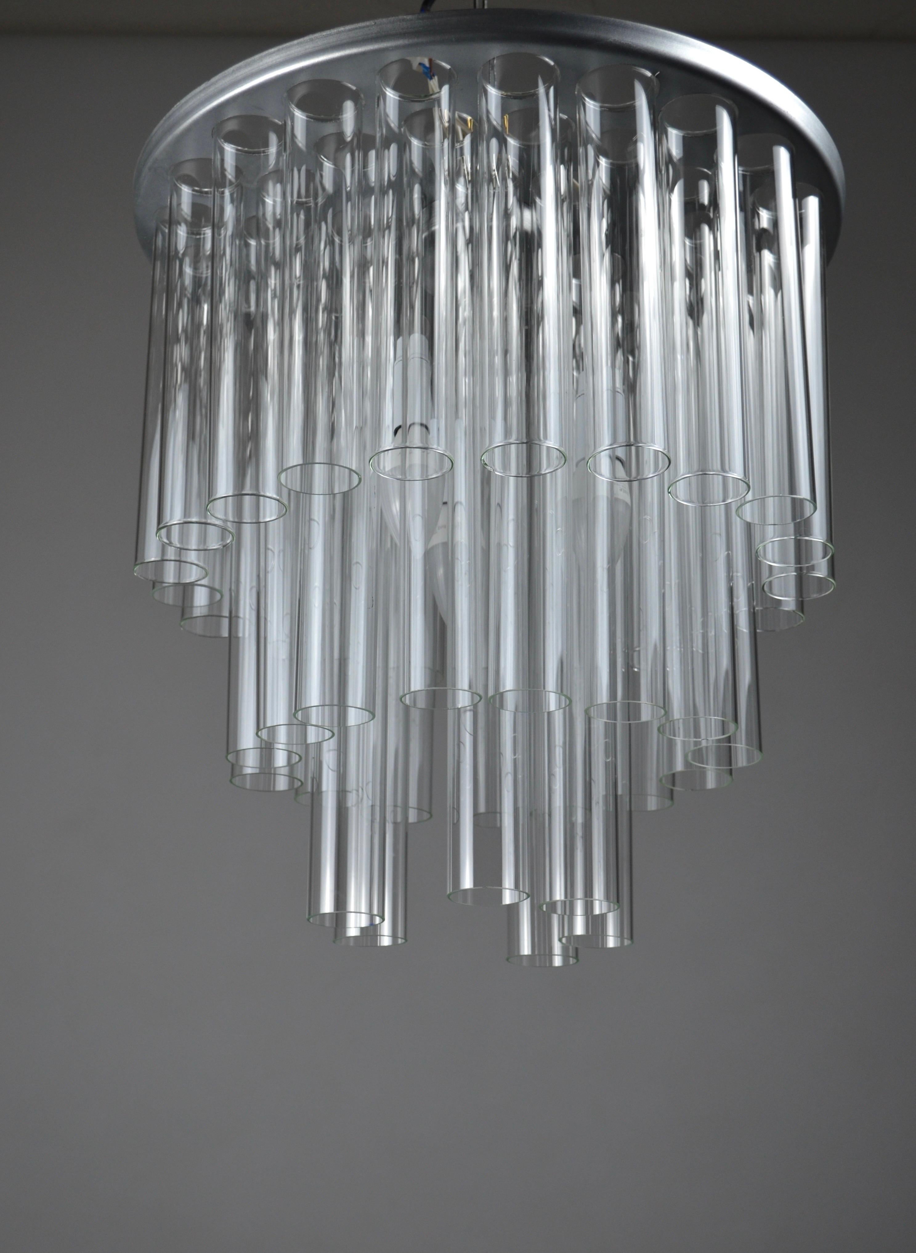 Mid-Century Modern Ceiling Lamp with 42 Glass Tubes by A. Da Piedade, 1980s