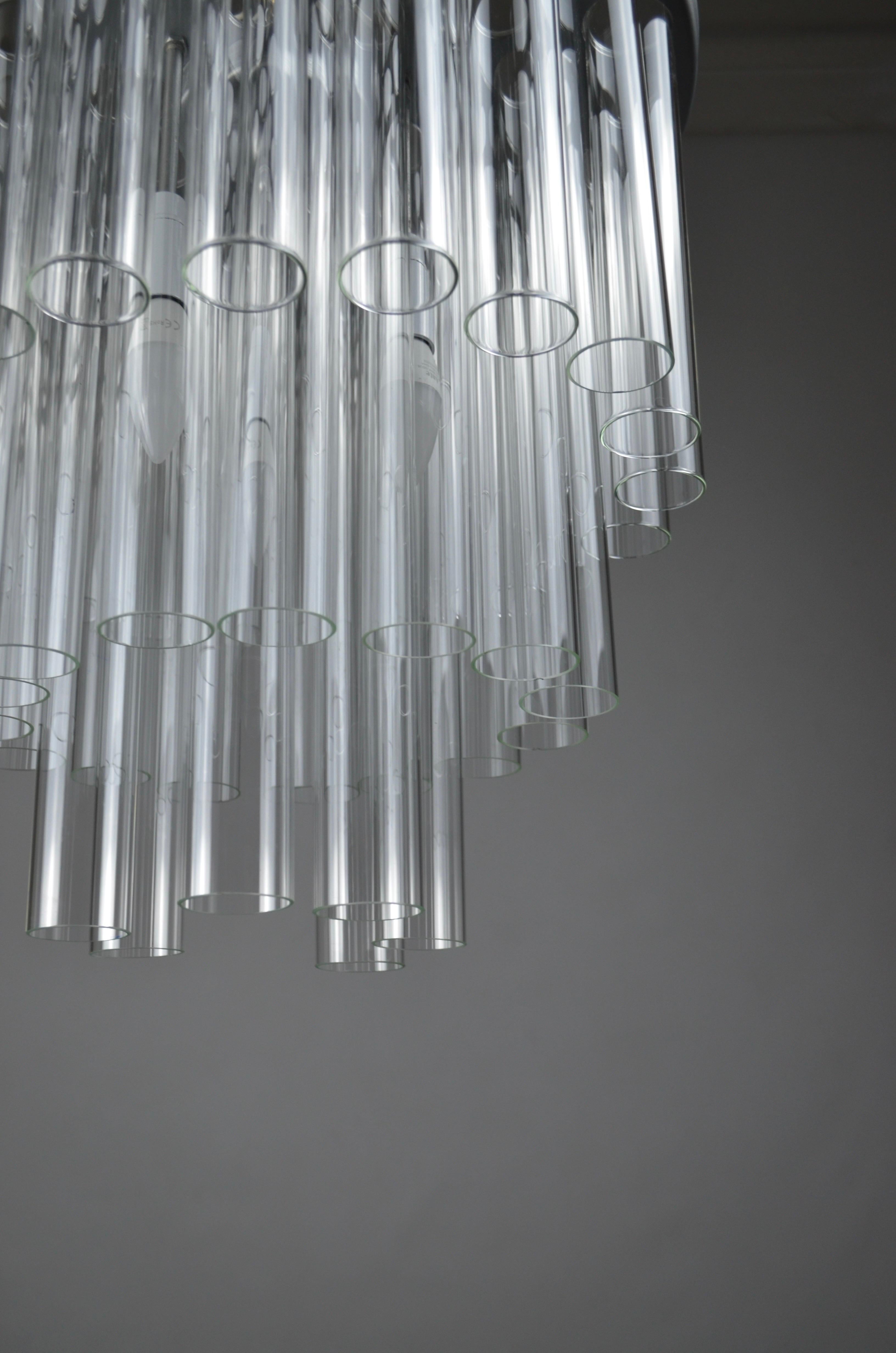 Portuguese Ceiling Lamp with 42 Glass Tubes by A. Da Piedade, 1980s
