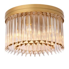 Ceiling Lamp With Brass Finish And Clear Glass Rods, Art Deco Style