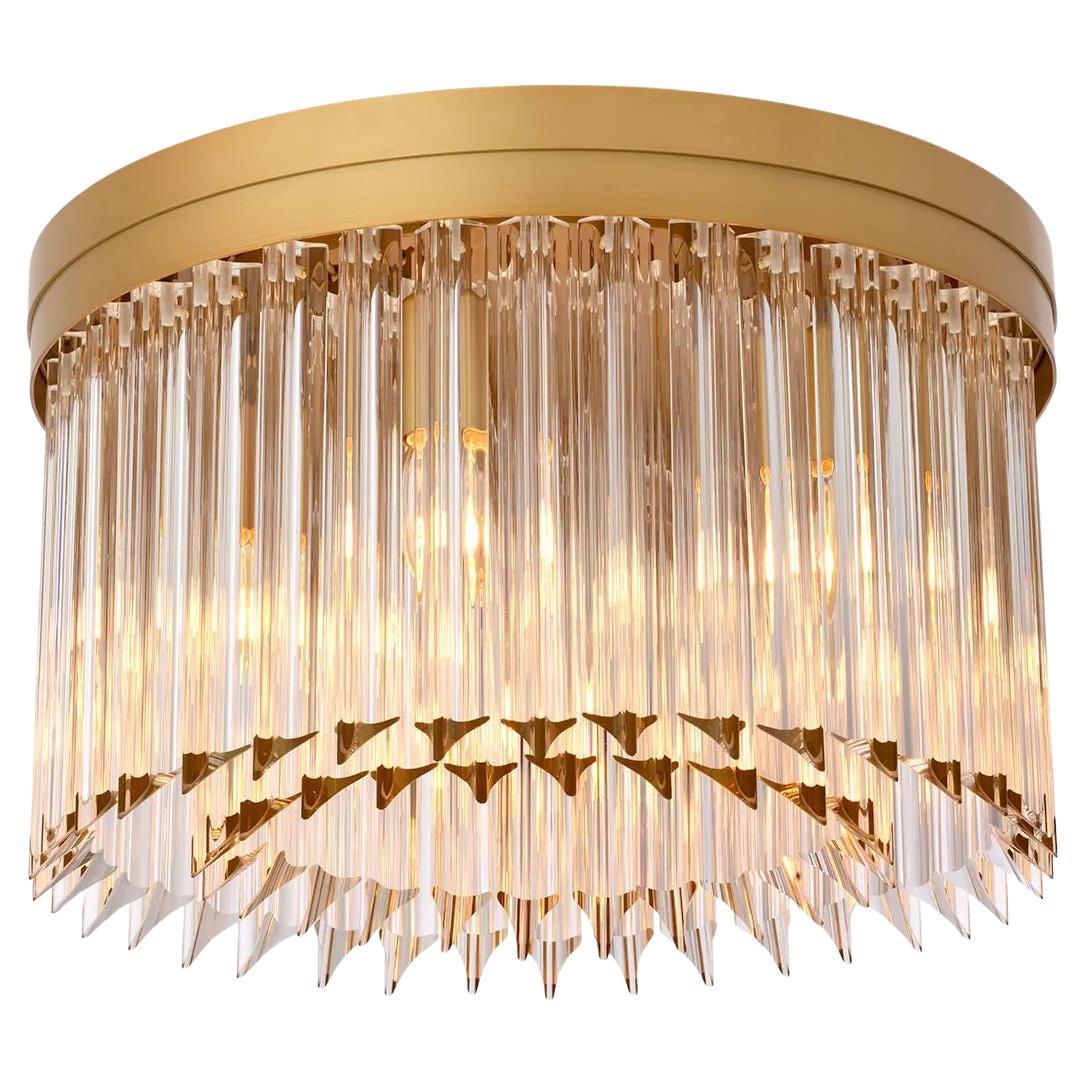 Ceiling Lamp With Brass Finish And Clear Glass Rods, Art Deco Style im Angebot