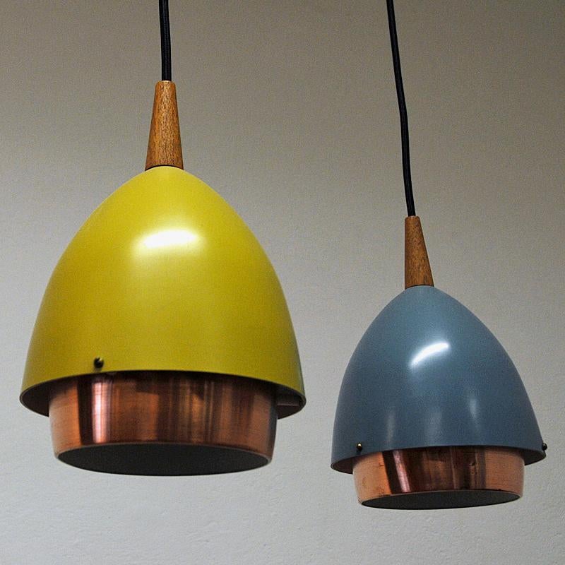 Scandinavian Modern Ceiling Lamp with Colored Metal Shades by T. Røste & Co, Norway, 1950s For Sale