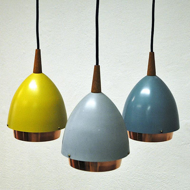 Norwegian Ceiling Lamp with Colored Metal Shades by T. Røste & Co, Norway, 1950s For Sale