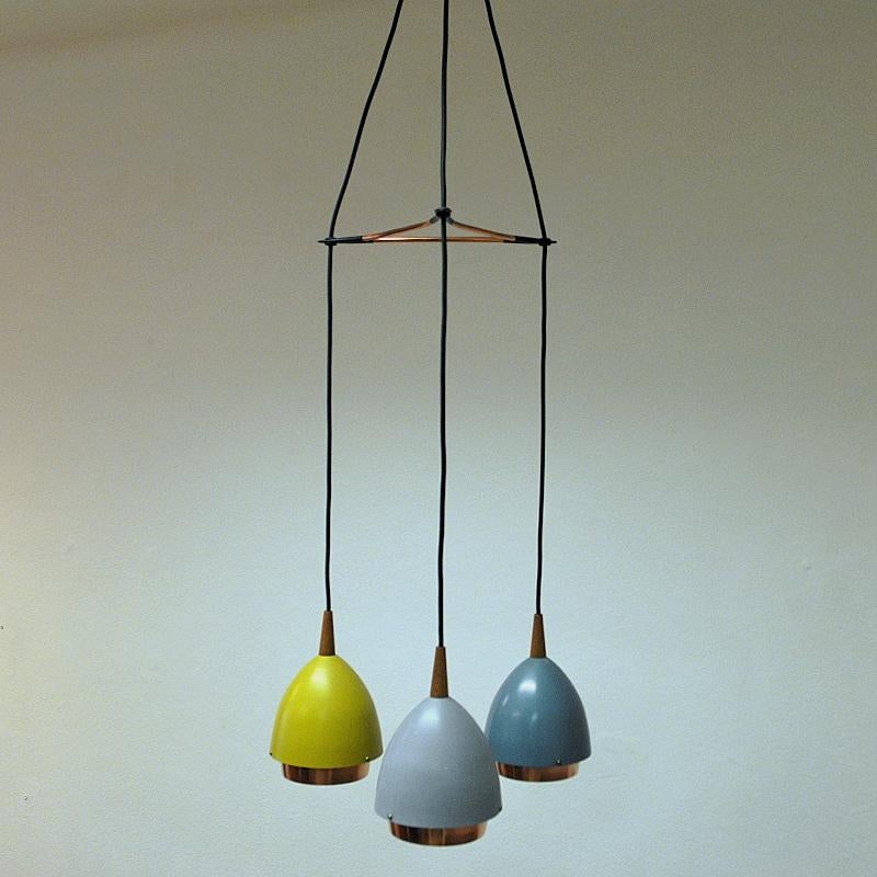 Polished Ceiling Lamp with Colored Metal Shades by T. Røste & Co, Norway, 1950s For Sale