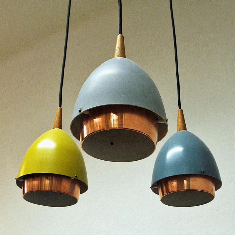 Ceiling Lamp with Colored Metal Shades by T. Røste & Co, Norway, 1950s In Good Condition For Sale In Stockholm, SE