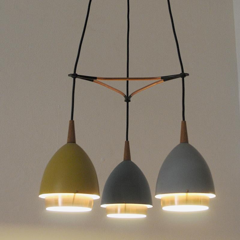 Mid-20th Century Ceiling Lamp with Colored Metal Shades by T. Røste & Co, Norway, 1950s For Sale