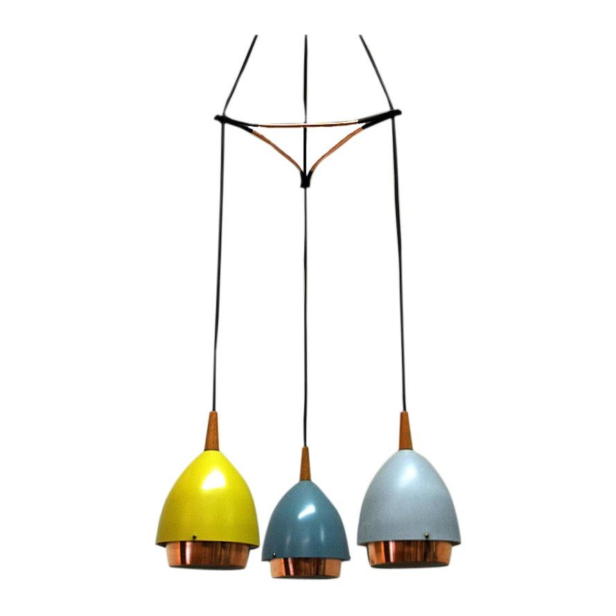 Ceiling Lamp with Colored Metal Shades by T. Røste & Co, Norway, 1950s For Sale