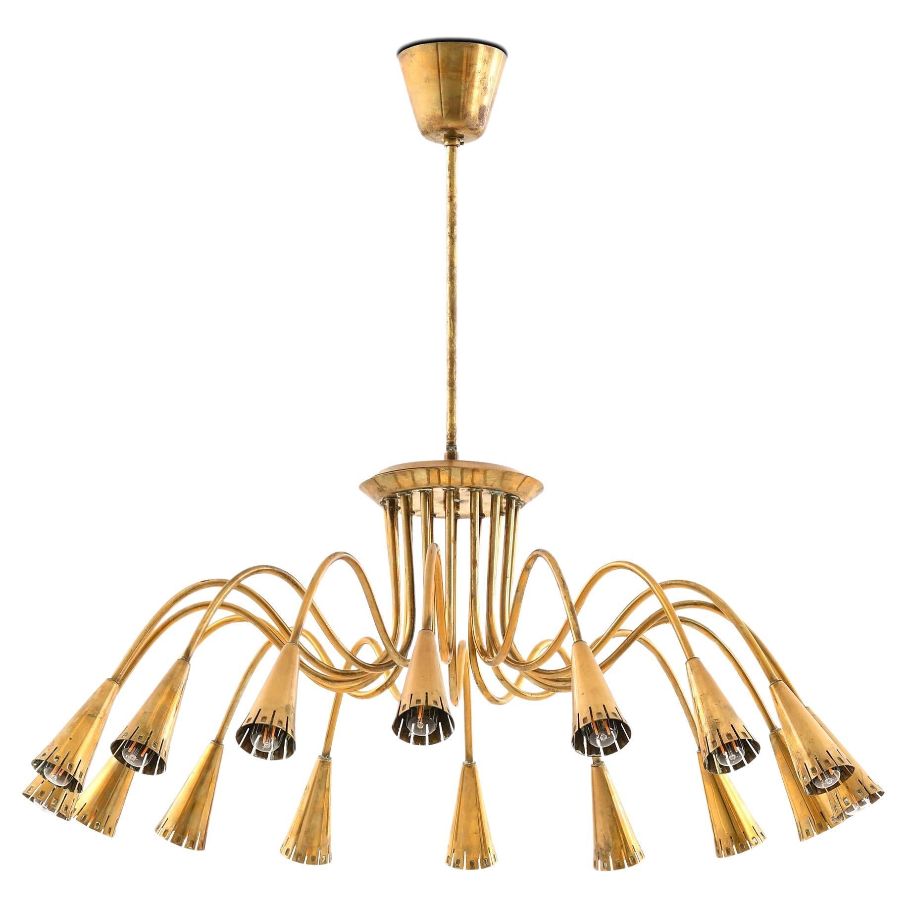 Lampada da soffitto con paralume conico in ottone di Harald Notini, anni 
50 in vendita