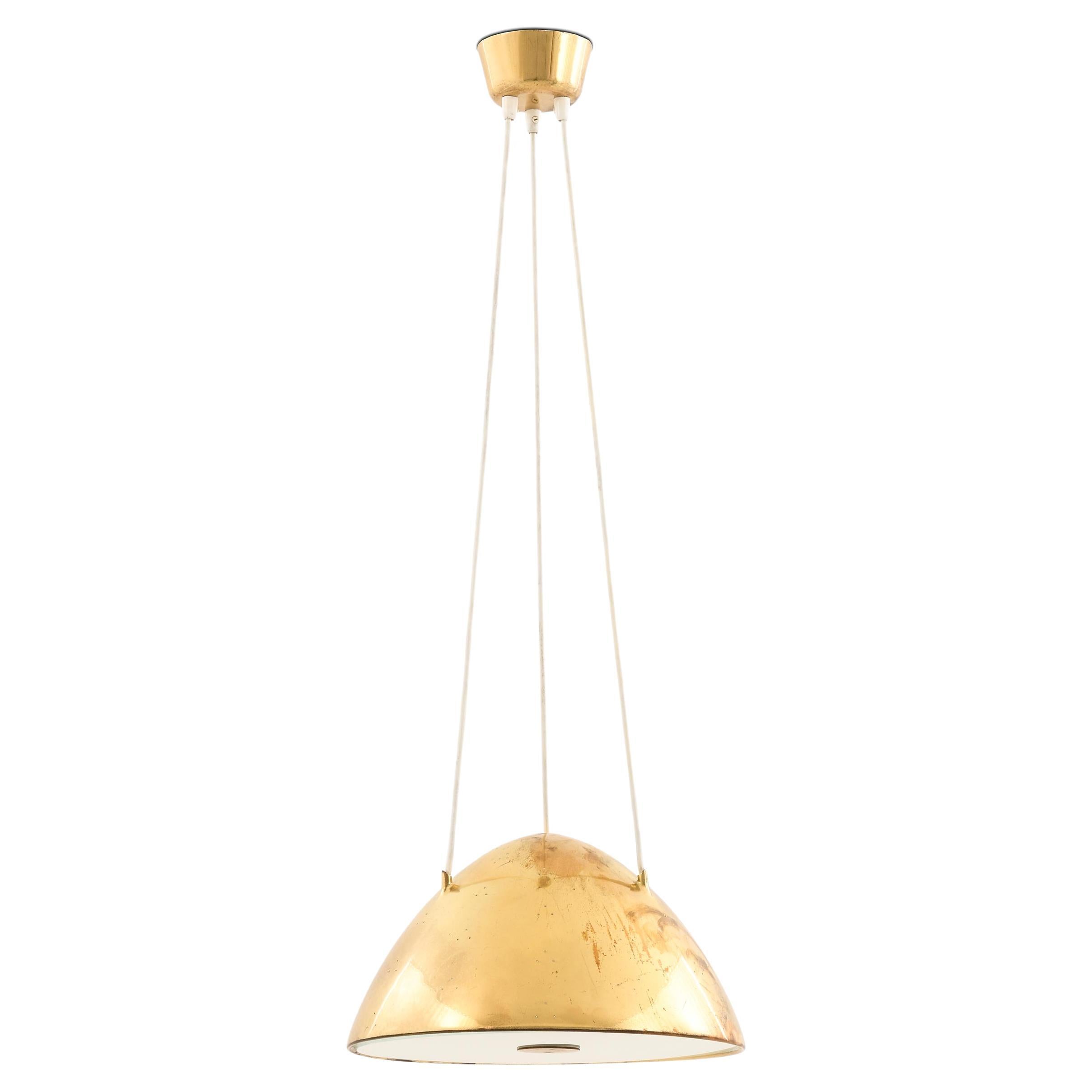 Ceiling Lamp with Dome-shaped Brass Shade by Paavo Tynell, 1952s in vendita