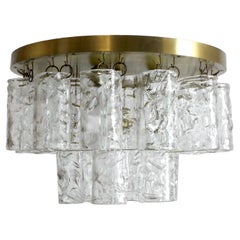 Ceiling lamp with gilt brass frame and textured S-shaped glass - Zero Quattro -