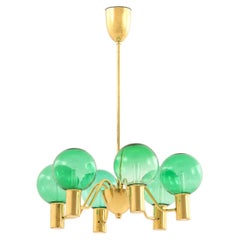 Ceiling Lamp with Hand-blown Green Glass Globe by Hans-agne Jakobsson, 1960s