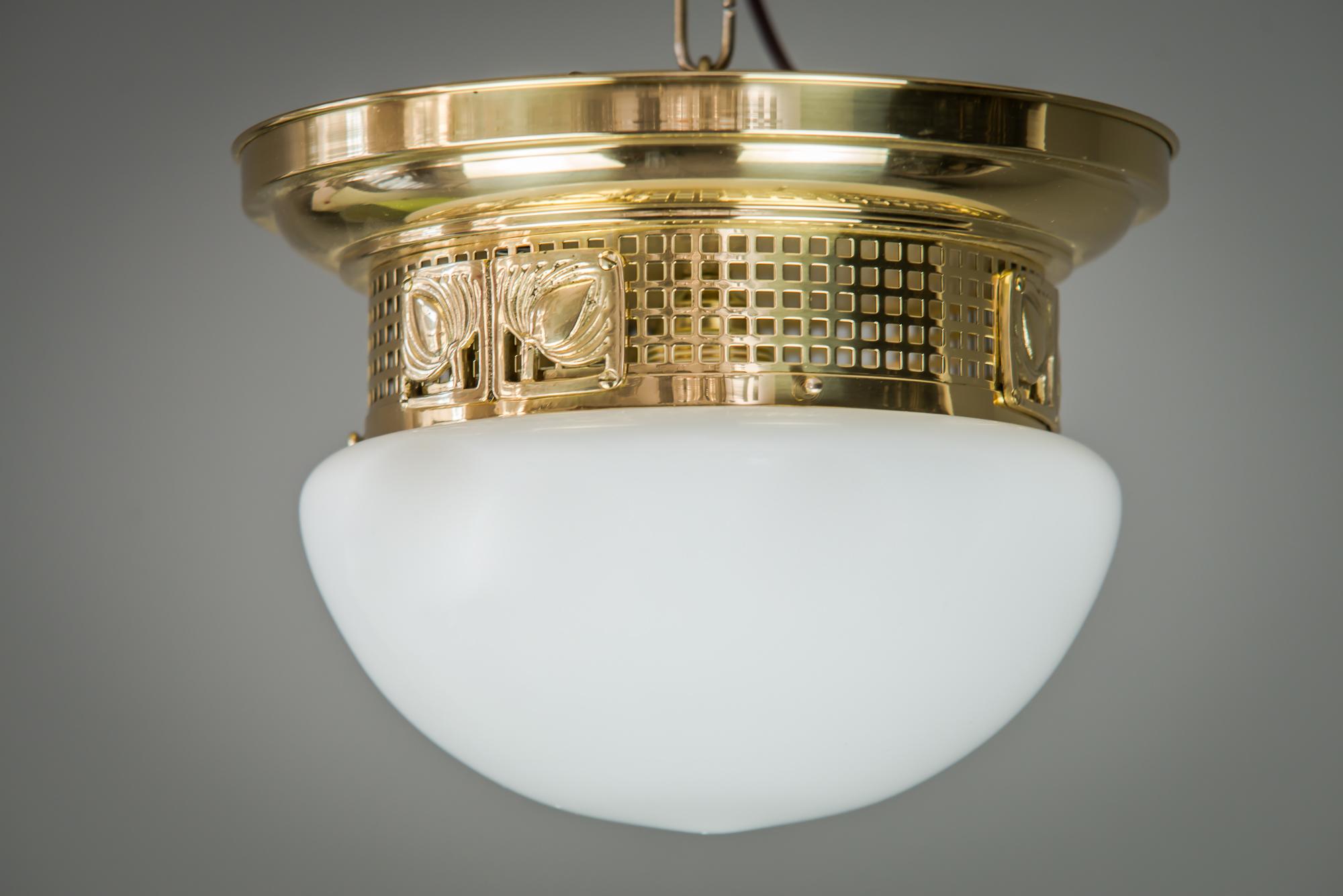 Austrian Ceiling Lamp with Opal Glass in the Style of Jugendstil