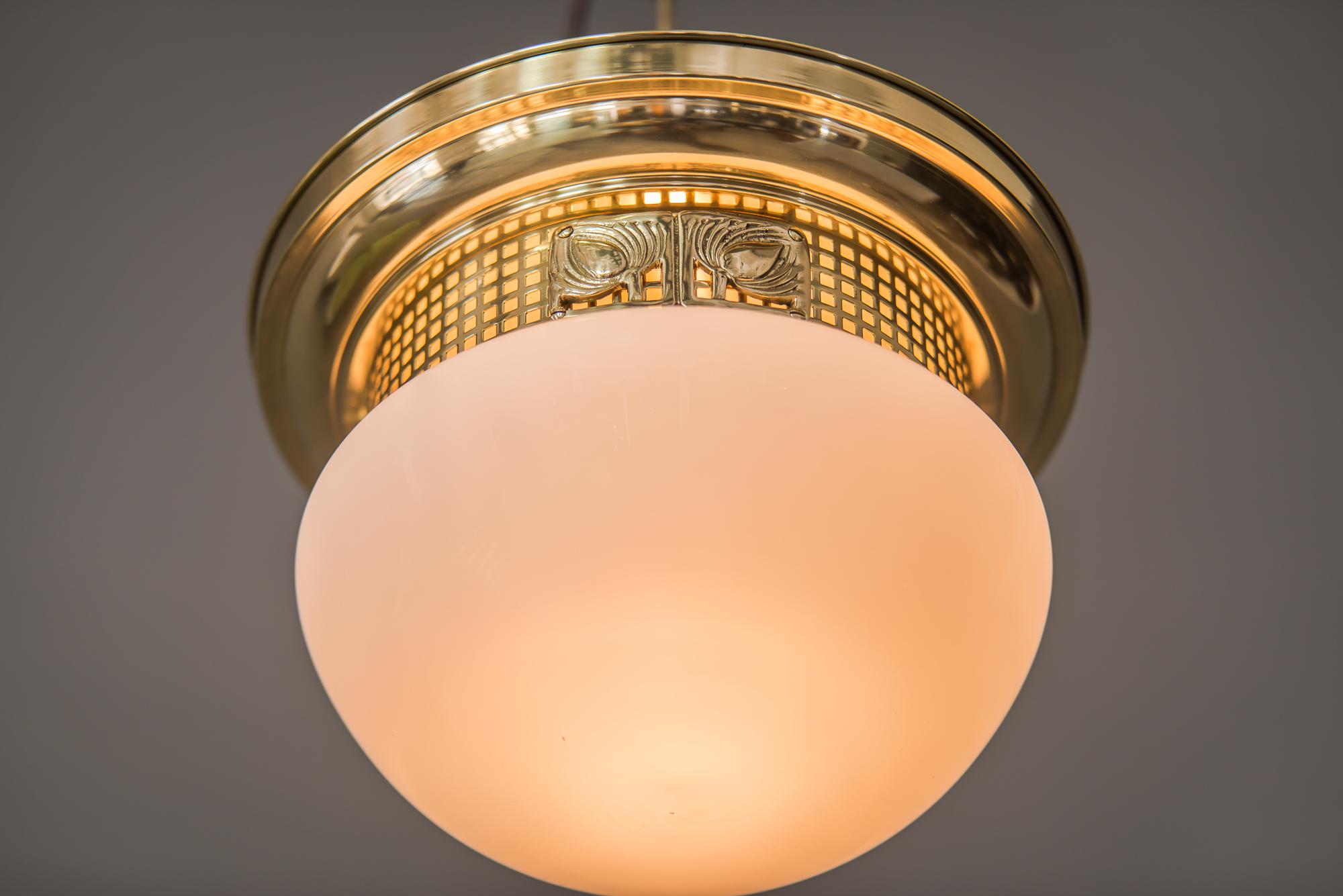 Lacquered Ceiling Lamp with Opal Glass in the Style of Jugendstil