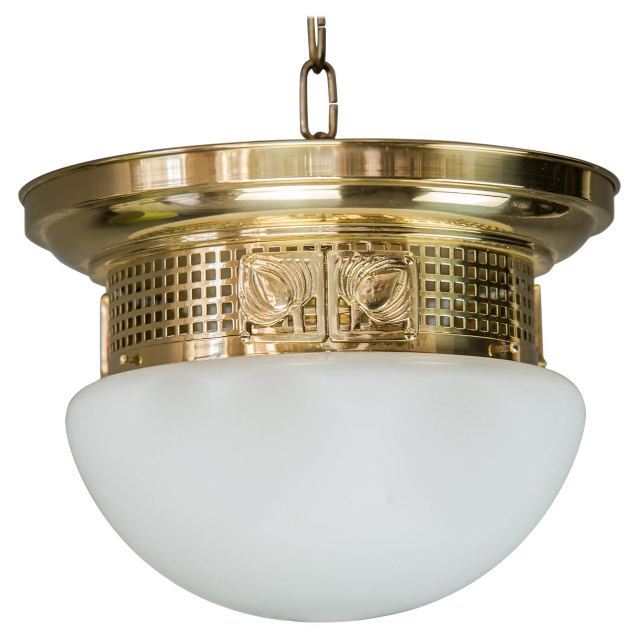Ceiling Lamp with Opal Glass in the Style of Jugendstil