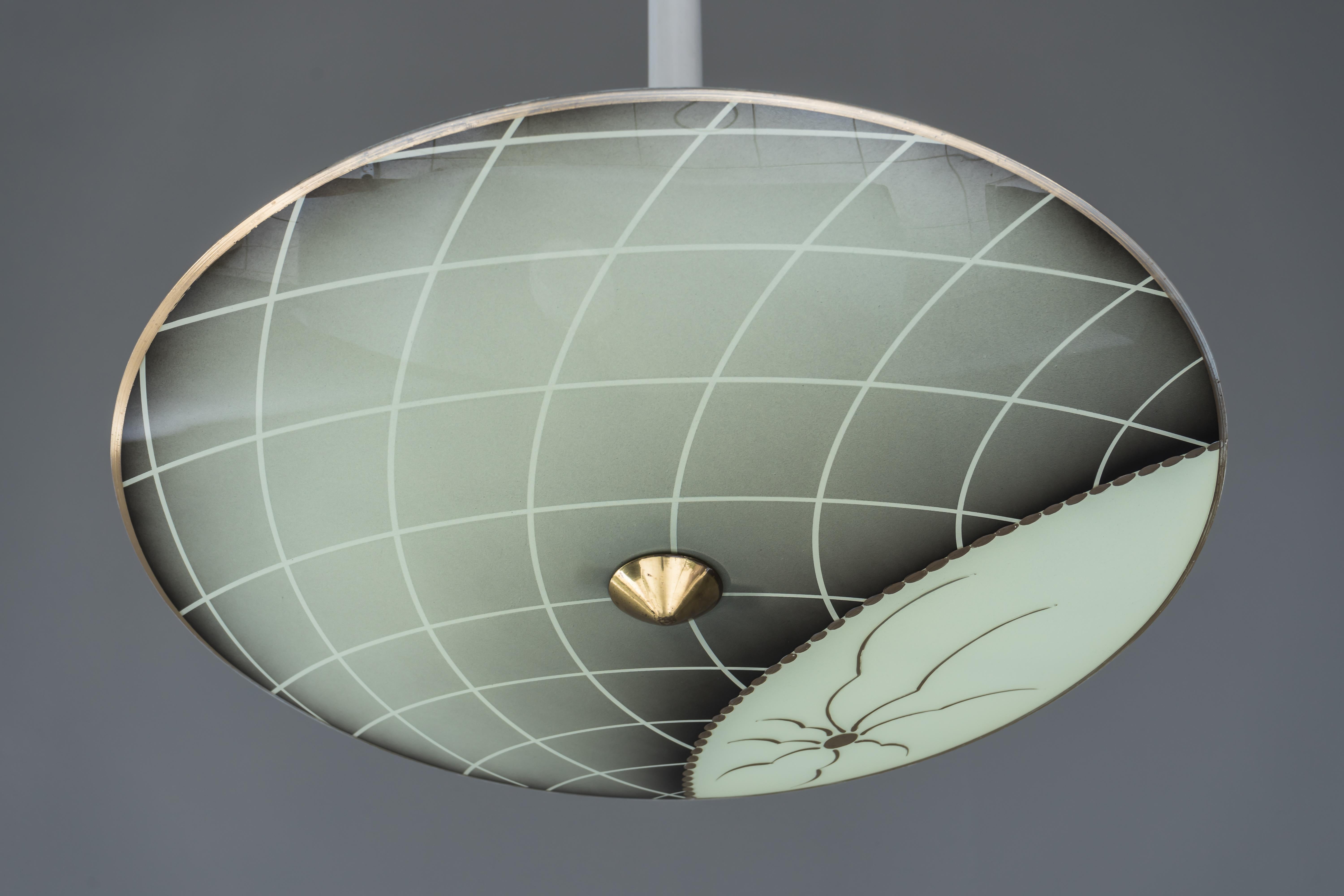 Ceiling Lamp with Original Painted Glass Shade, circa 1960s In Good Condition For Sale In Wien, AT
