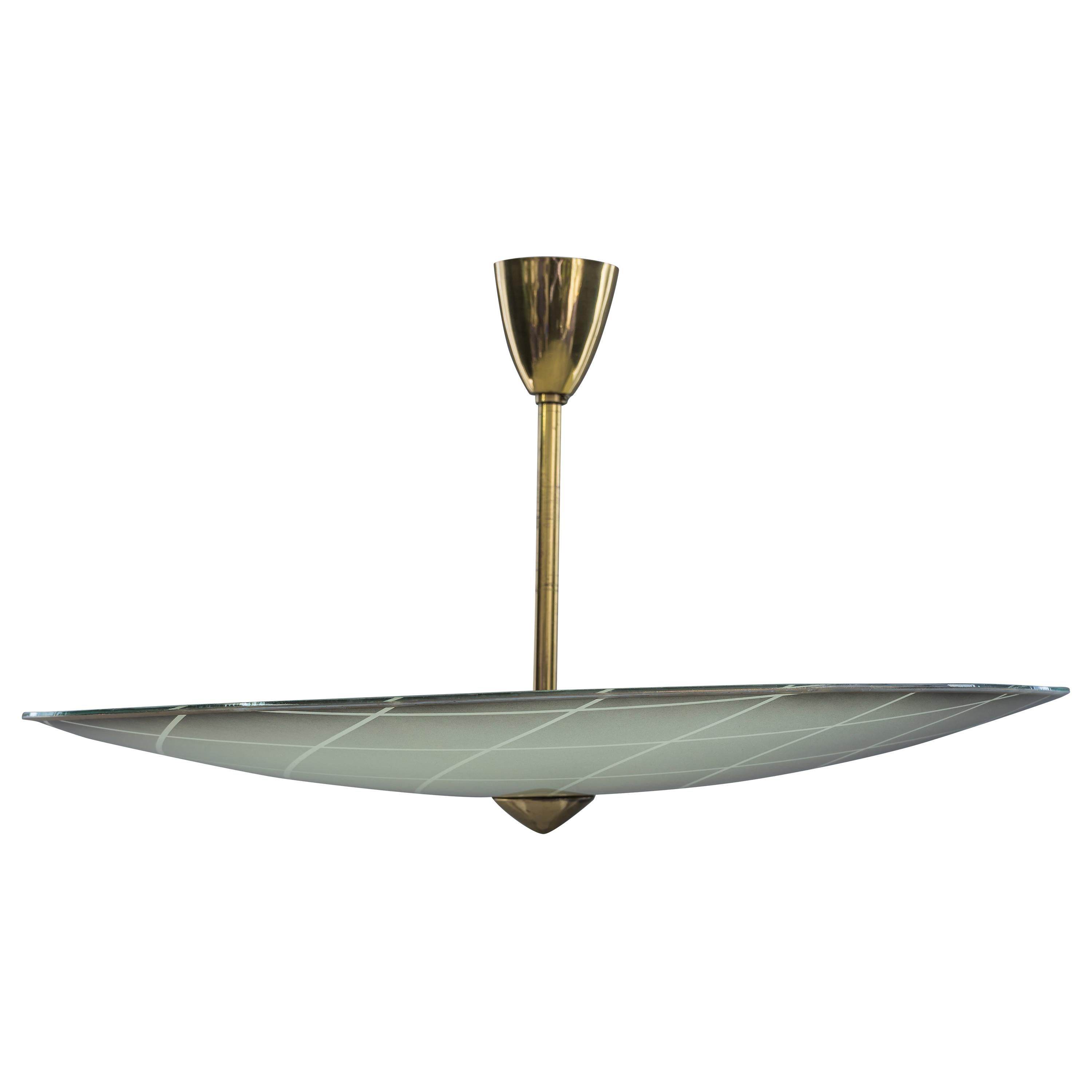 Lampada da soffitto con paralume originale in vetro dipinto, anni '60 circa