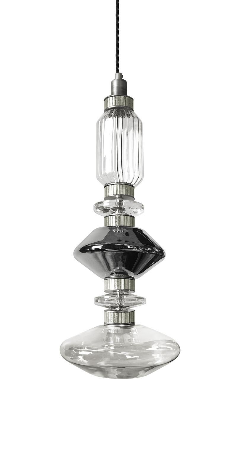 Ceiling Lamp with Pyrex Glass Elements in Amber-Smoked Finish, Bronzed or Chrome In New Condition For Sale In London, GB