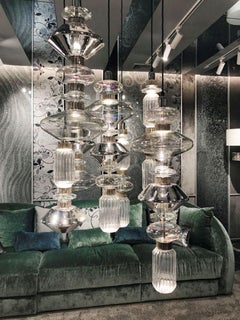 Ceiling Lamp with Pyrex Glass in Amber-Smoked, Decorative Bronzed or Chrome