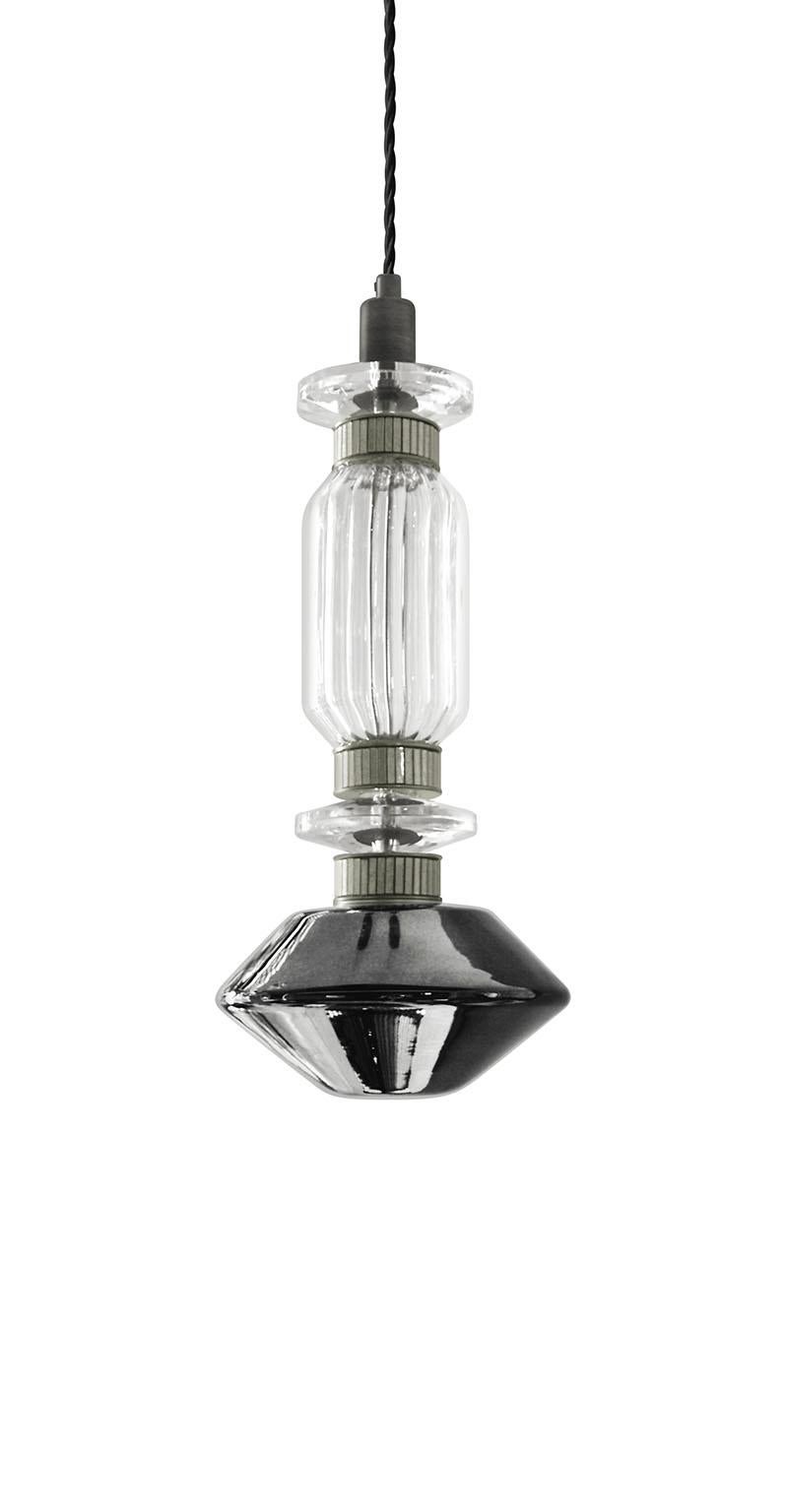 Italian Ceiling Lamp with Pyrex Glass in Amber-Smoked, Decorative Bronzed or Chrome For Sale