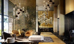 Ceiling Lamp with Pyrex Glass in Amber-Smoked, Decorative Elements Bronze-Chrome