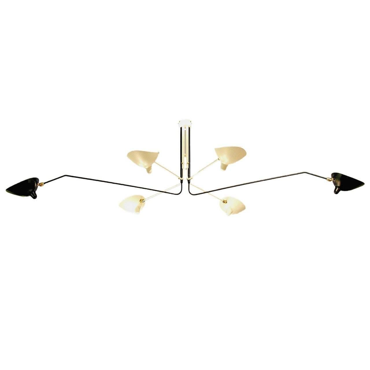 Serge Mouille - Ceiling Lamp with 6 Rotating Arms in Black and White For Sale