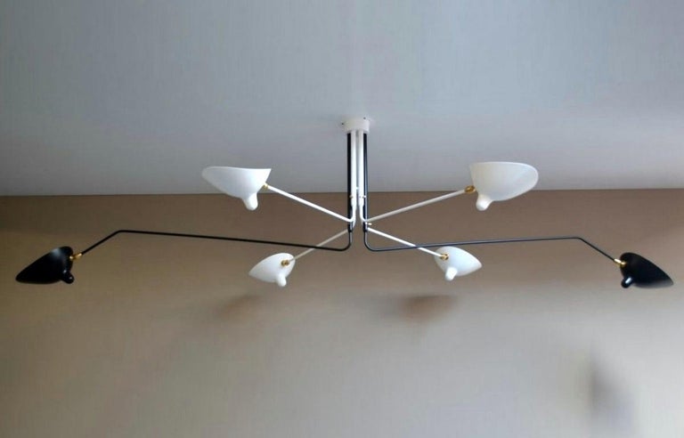 Mid-Century Modern Ceiling Lamp with Six Rotating Arms in White, by Serge Mouille For Sale