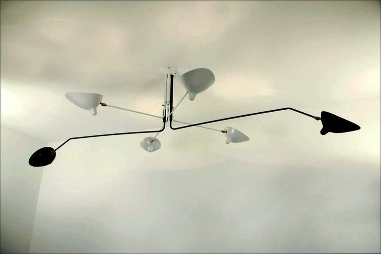 French Ceiling Lamp with Six Rotating Arms in White, by Serge Mouille For Sale