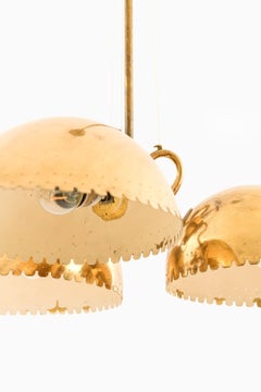 Ceiling Lamp with Three Dome-shaped Brass Shades by Harald Notini, 1940s