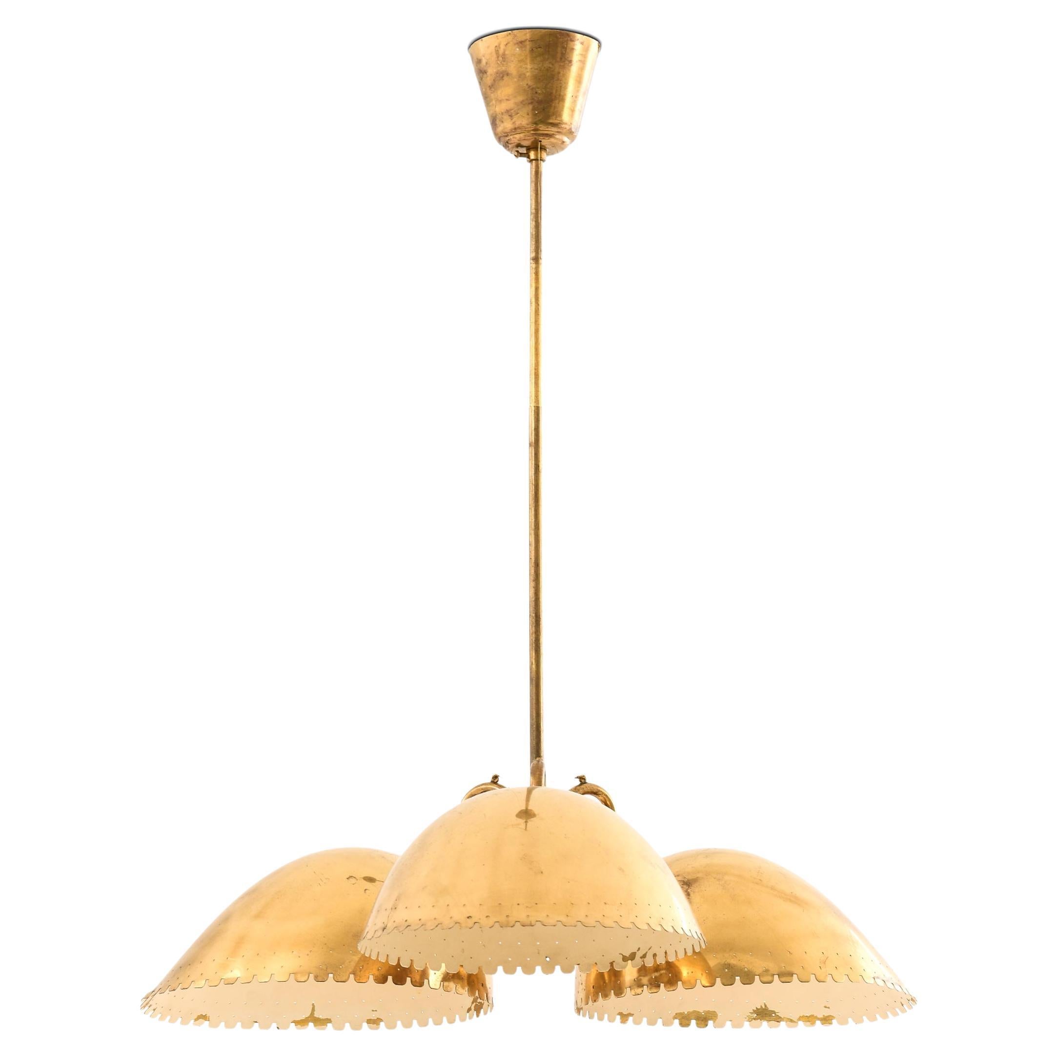Ceiling Lamp with Three Dome-shaped Brass Shades by Harald Notini, 1940s in vendita