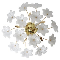 Ceiling Lamp with White Murano Glass Flowers by Hosel 1980s