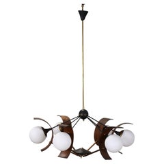 Ceiling Lamp Wood Metal Glass Brass Italy 1950s-1960s