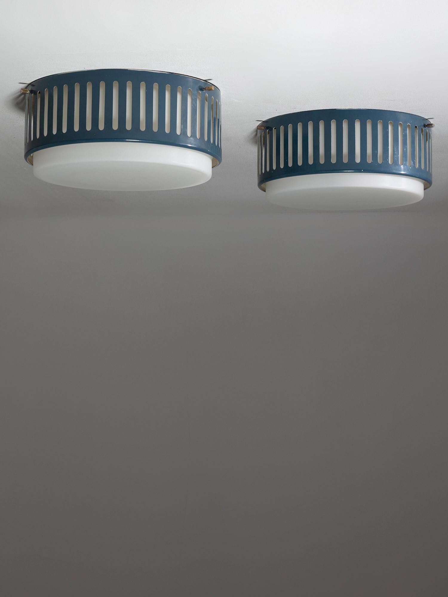 Italian Metal and Glass Ceiling Lamps by Stilnovo, Italy, 1950s