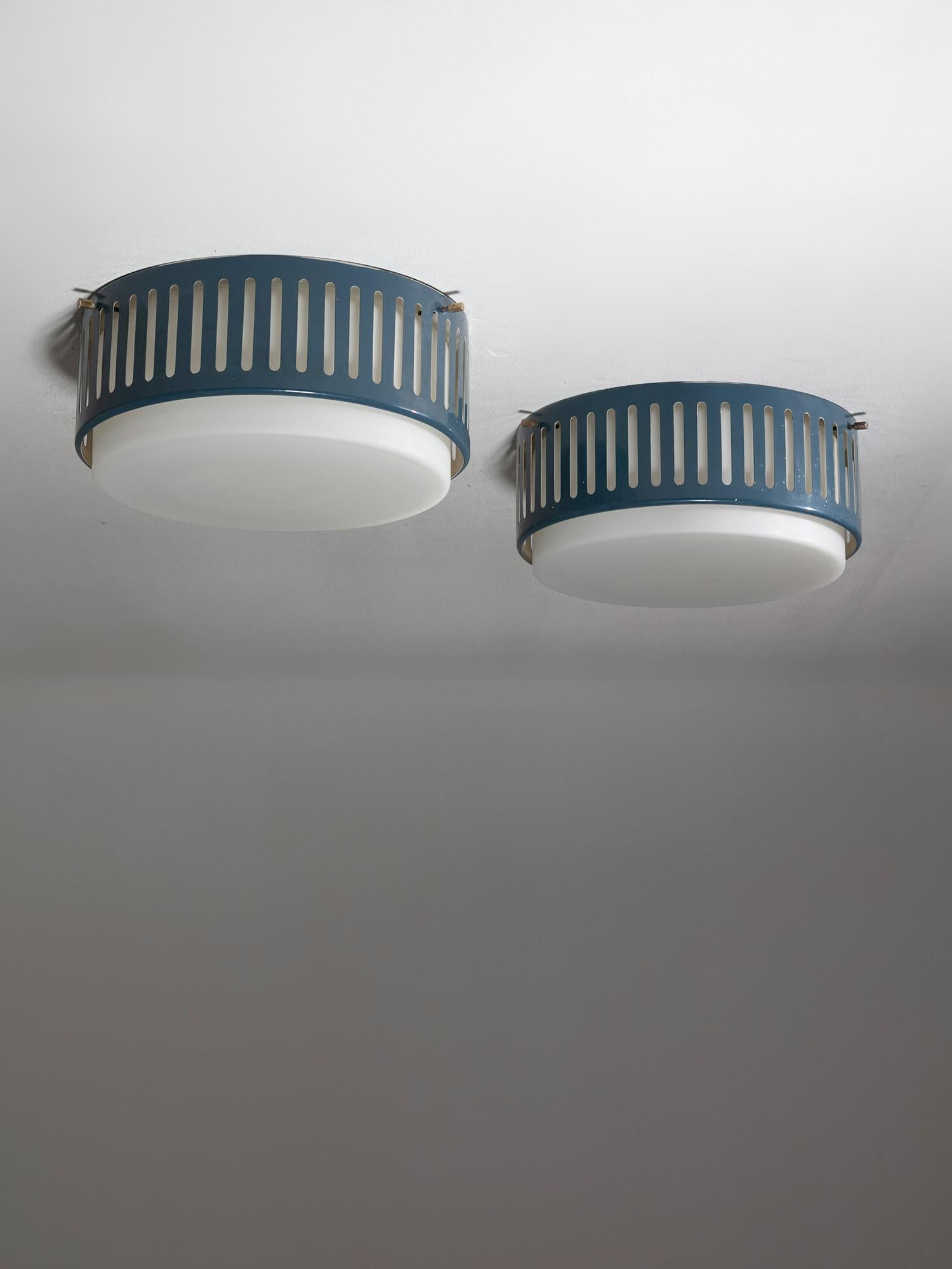 Metal and Glass Ceiling Lamps by Stilnovo, Italy, 1950s In Good Condition In Milan, IT