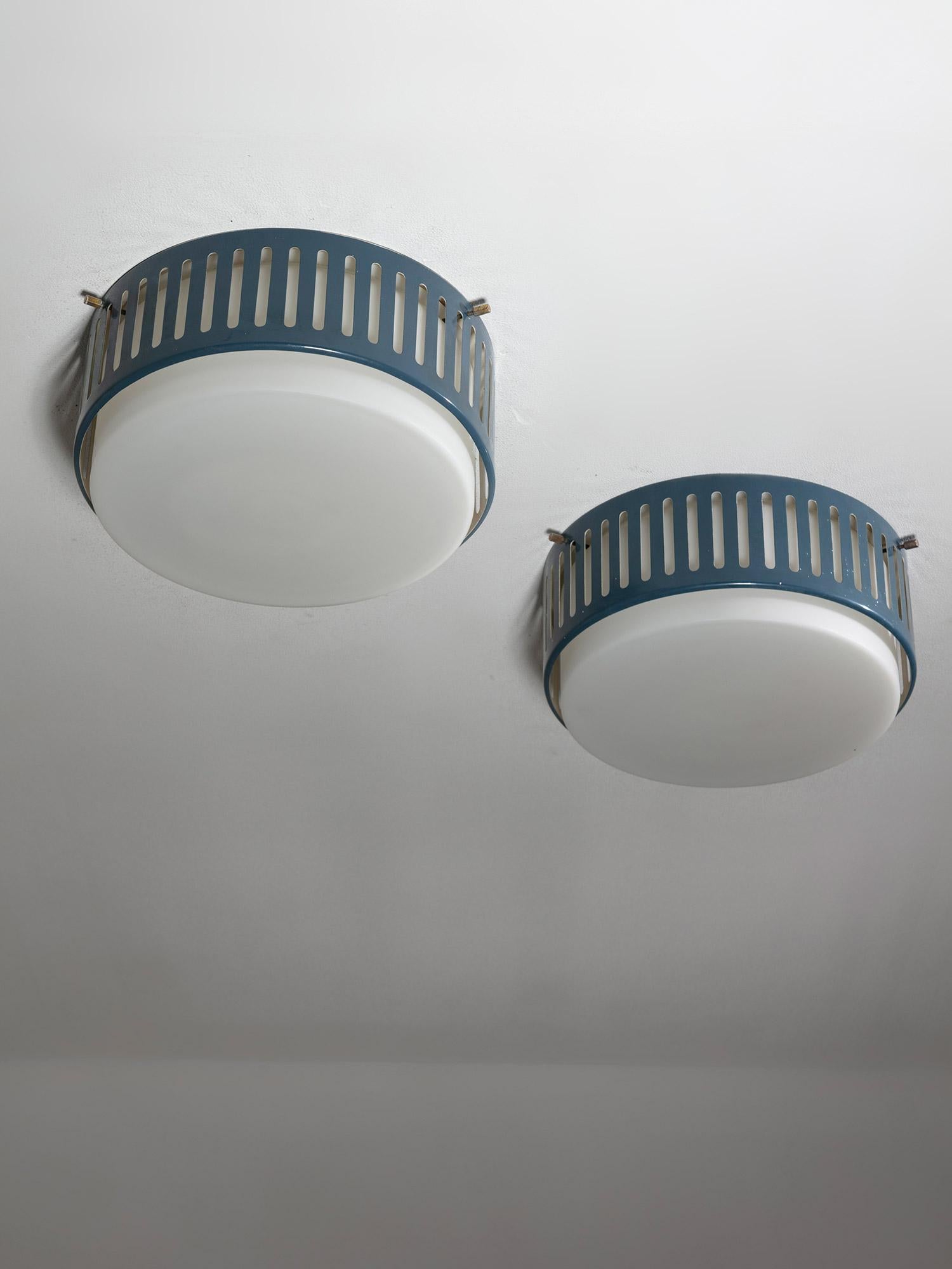 Mid-20th Century Metal and Glass Ceiling Lamps by Stilnovo, Italy, 1950s