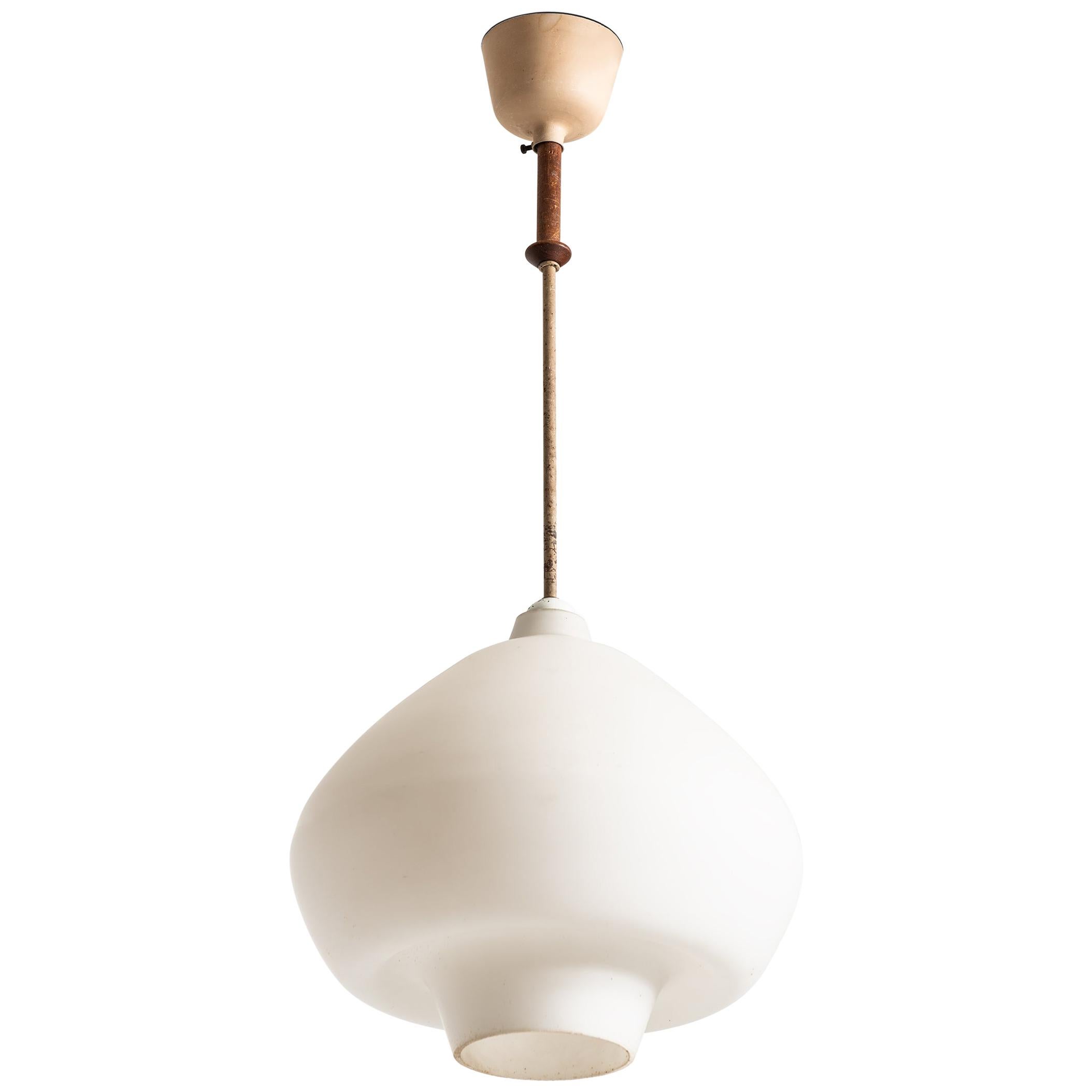 Ceiling Lamps in Opal Glass and Teak Produced in Sweden