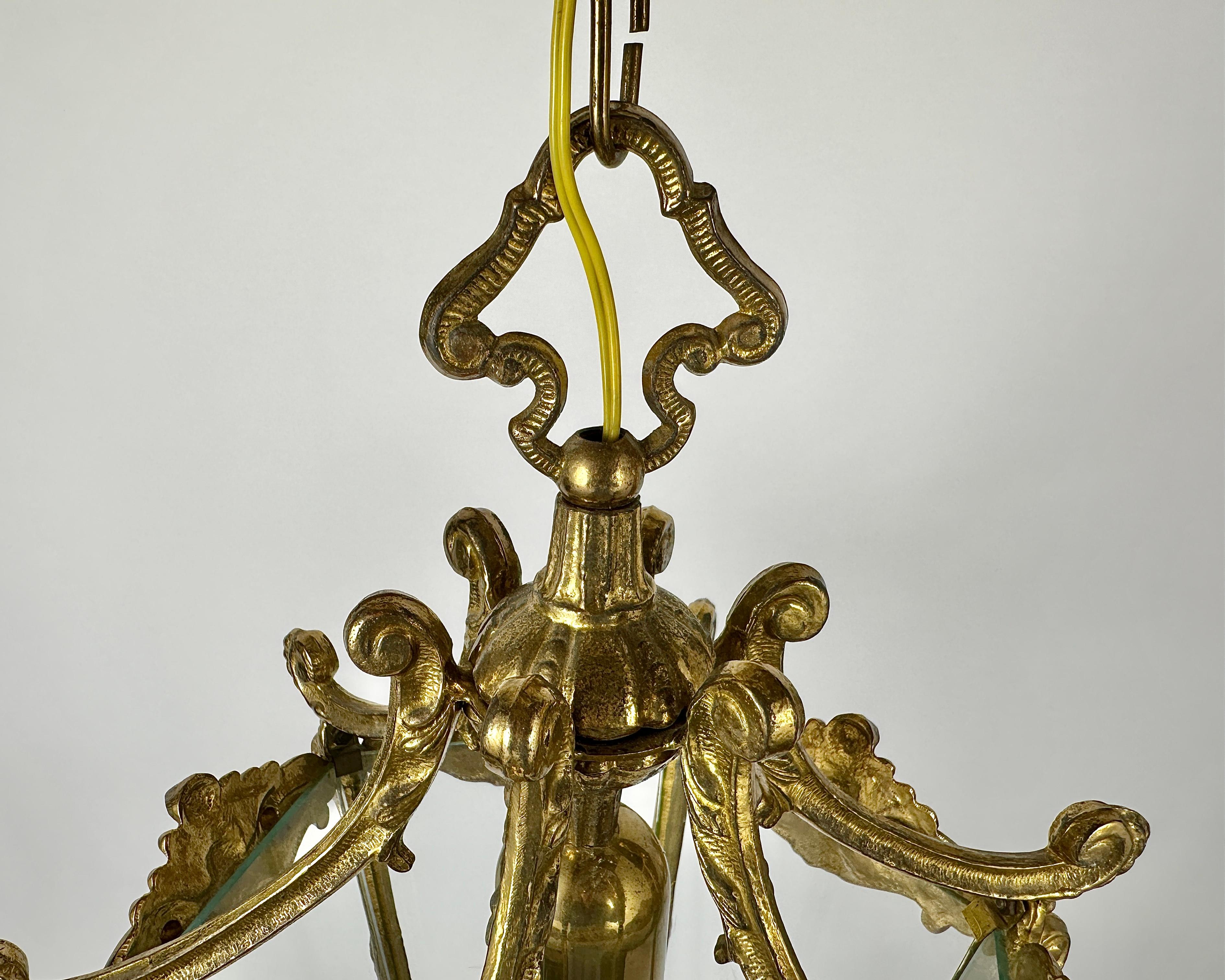 Early 20th Century Ceiling Lantern Antique in Bronze With Etched Glass For Sale